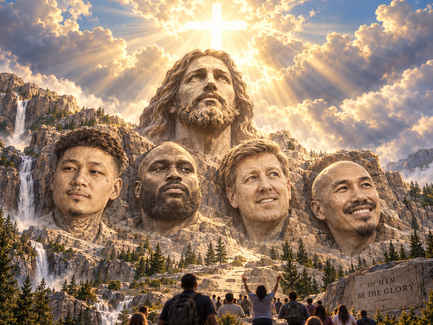 Mt. Pastormore: Jesus above Francis Chan, Philip Anthony Mitchell, Gary Hamrick and Johnny Chang